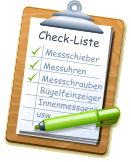 Check-Liste Messschieber Messuhren Messschrauben Bügelfeinzeiger Innenmessgerä usw